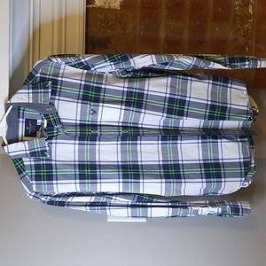 AE Classic Fit Button Down Men's Medium White, blue & green plaid